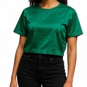 Tom Ford Green Satin Short Sleeve Crop Tee